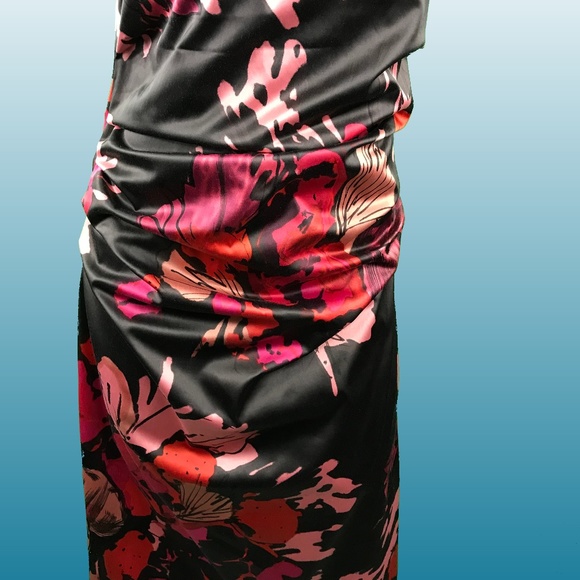 Suzi Chin for Maggy boutique floral ruched dress  lined Made in USA Size 8 - Picture 7 of 8